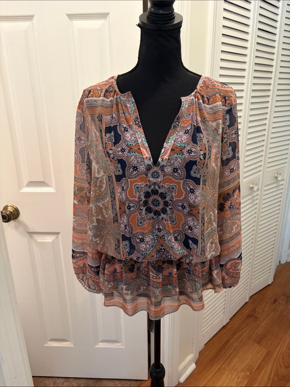 Boston Proper Paisley Pattern Peasant Blouse